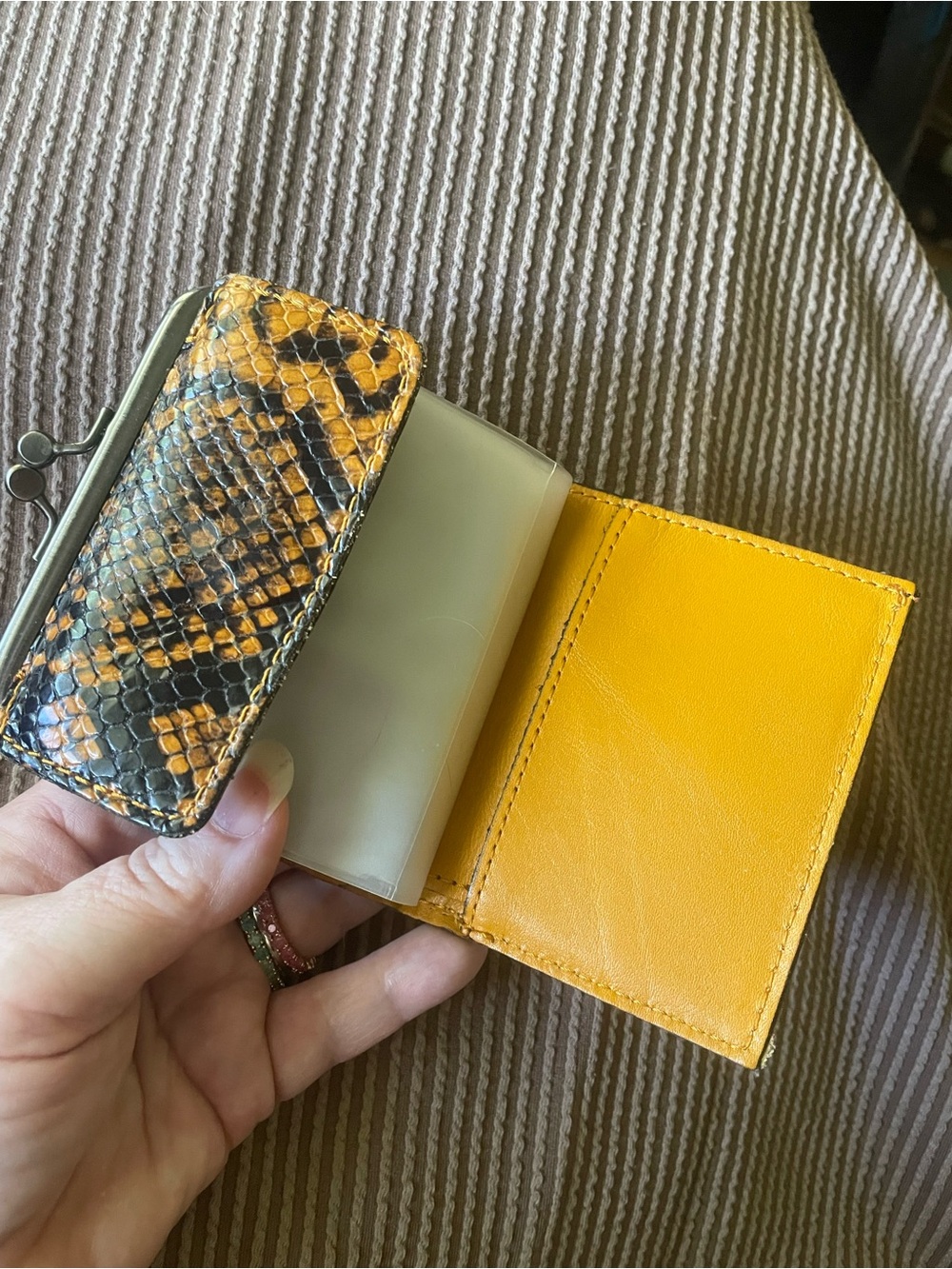 Patricia Nash Yellow and Black Snake-Print Leather Coin & Card Holder Wallet - Picture 7 of 10